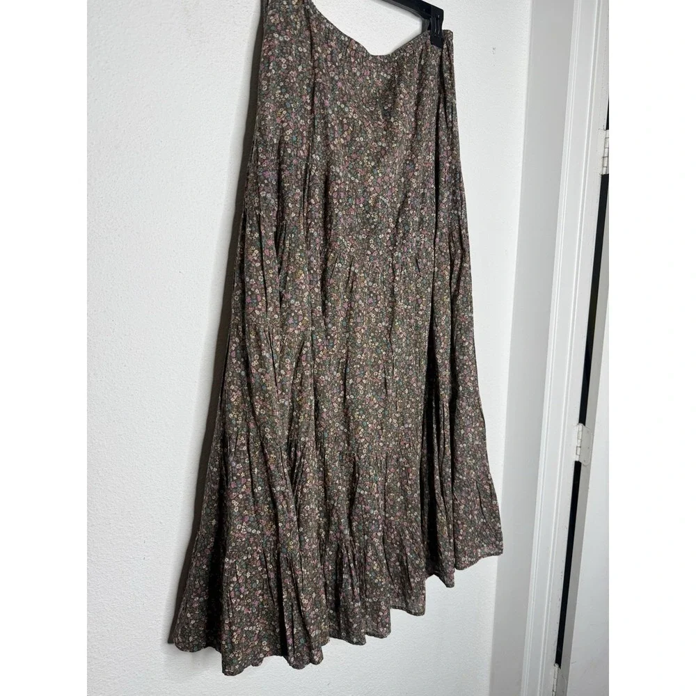 Garnet Hill Floral Cotton Maxi Skirt Size S Boho Peasant Prairie Cottagecore